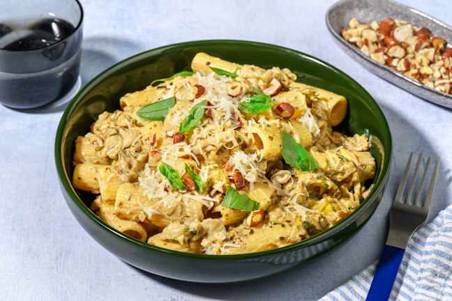 Rigatoni aux courgettes, basilic & fromage frais