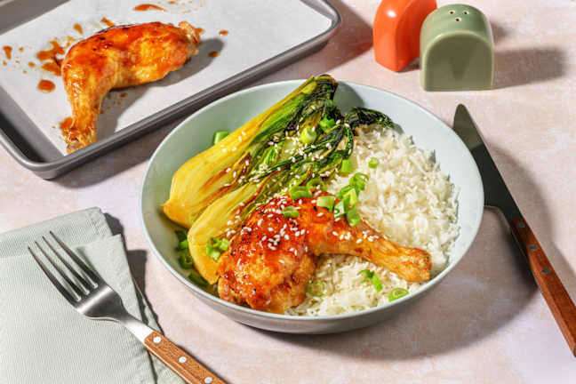 Cuisse de poulet laquée & pak choi braisé