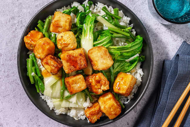 Char Siu Sticky Tofu on Jasmine Rice