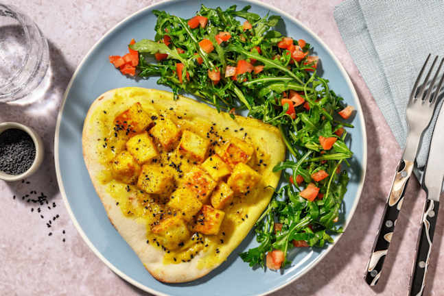 Curried Halloumi Loaded Baked Naan