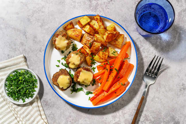Meatball and Roast Potato Bake