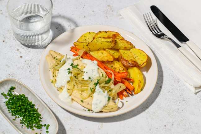 Lieu poêlé & sa sauce blanche aux herbes