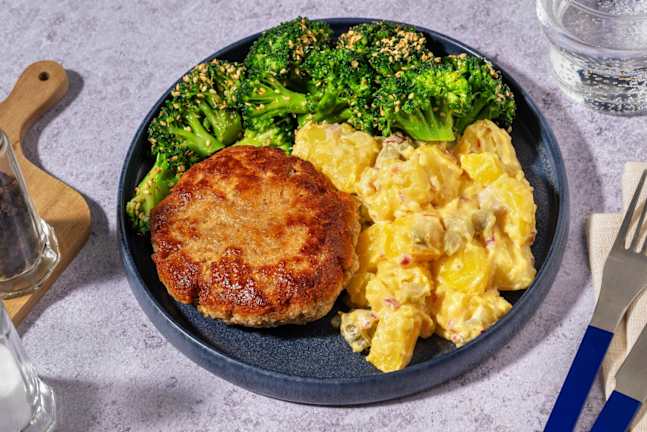 Kipburger met gomasiobroccoli 
