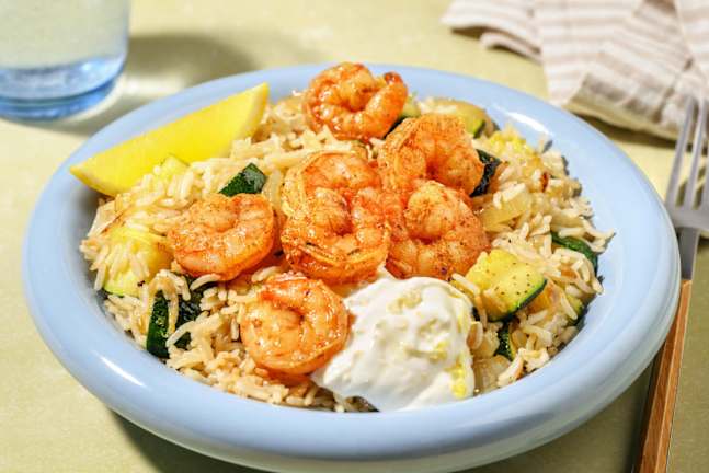 Pikante Cajun-Reispfanne mit Garnelen