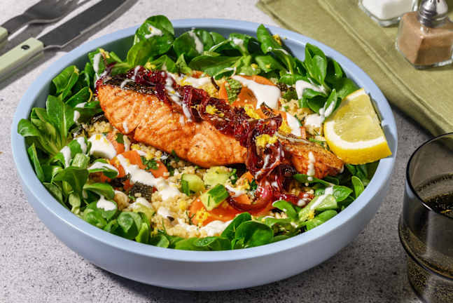 Sticky Salmon with Lemon Dressing & Fresh Herbs