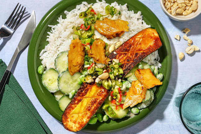 Plant-Based Chicken with Miso Courgette & Edamame Salad