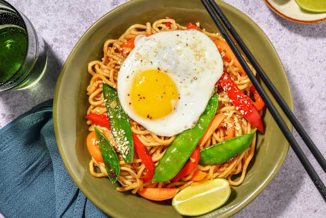 Sweet & Sticky Noodles with Fried Egg & Gomashio