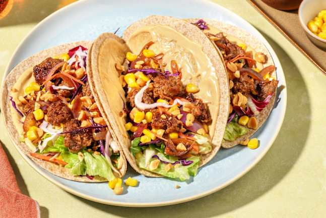 Fusion Beef Tacos with Crunchy Slaw