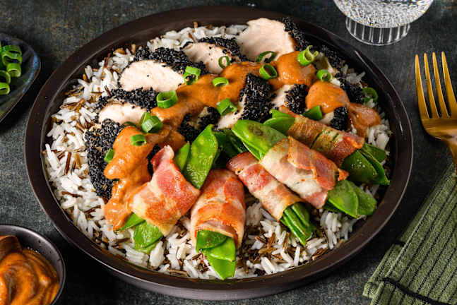 Sesam-Hähnchen mit Hoisin-Erdnuss-Soße