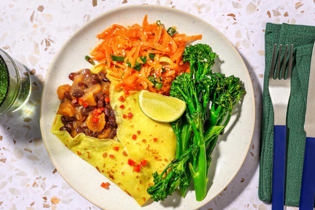 Kokos-Curry-Pfannkuchen mit Bohnenfüllung