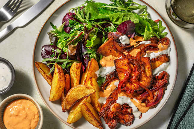 Kebab-Teller mit Räuchertofu