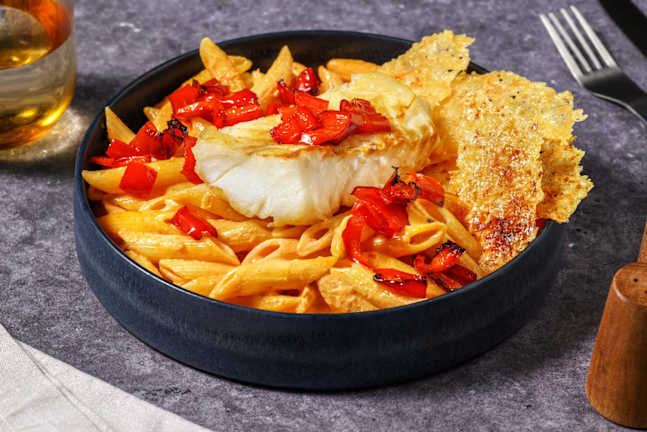 Penne mit Seehecht und Paprika