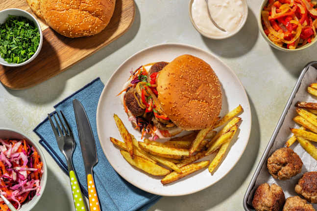 Sandwich aux boulettes de viande à composer et frites maison
