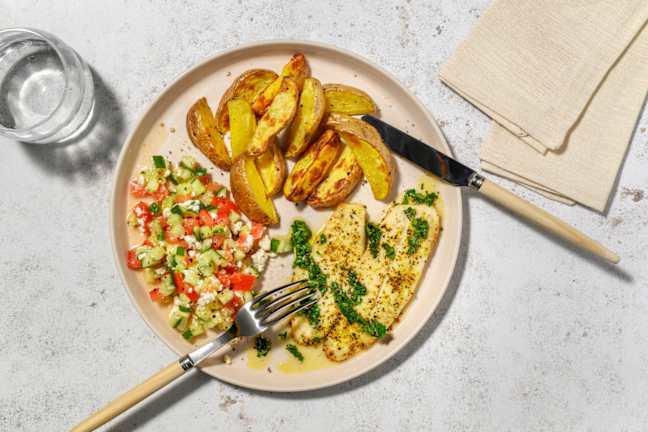 Lemon & Herb Basa and Garlic-Parsley Drizzle 