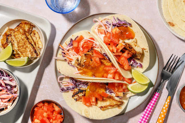 Tacos de poisson fusion à composer, aux épices du Moyen-Orient 