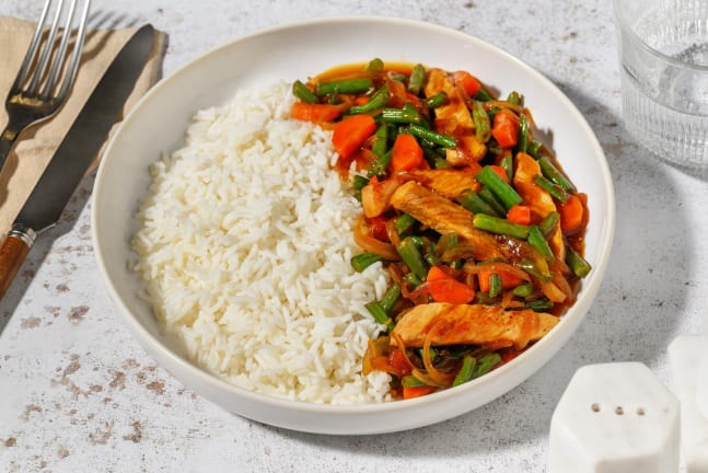 Stir Fry mit Schweinefleisch und Aprikosensoße