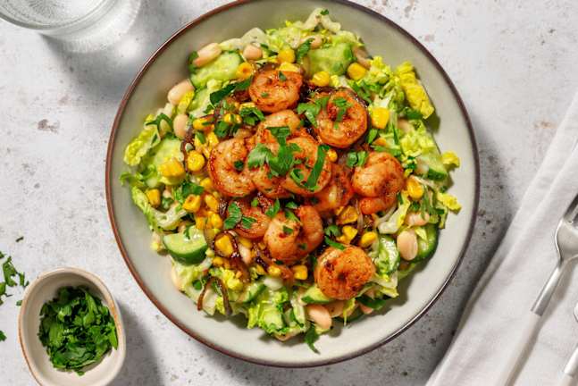 Cajun Crevetten auf Cannellinibohnen-Salat