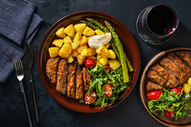 Pesto Crusted Lamb Steak and Roast Potatoes