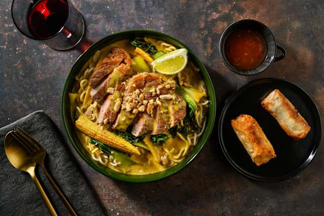 Chinese BBQ Style Steaks on Mee Siam Style Noodles