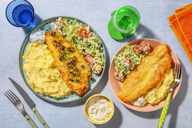 Backfisch für alle! Dazu Kartoffelstampf & Salat