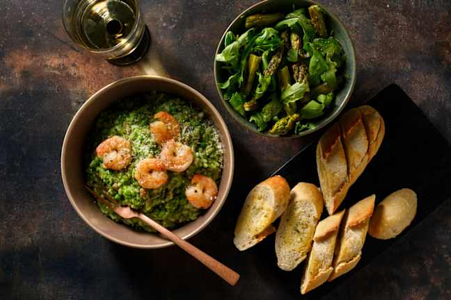 Venetian Inspired King Prawn, Bacon and Pea Risotto