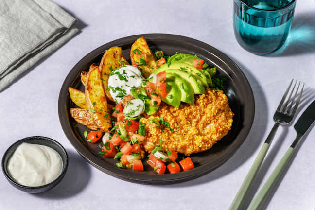 Loaded Tortilla-Schnitzel mit Kartoffelspalten