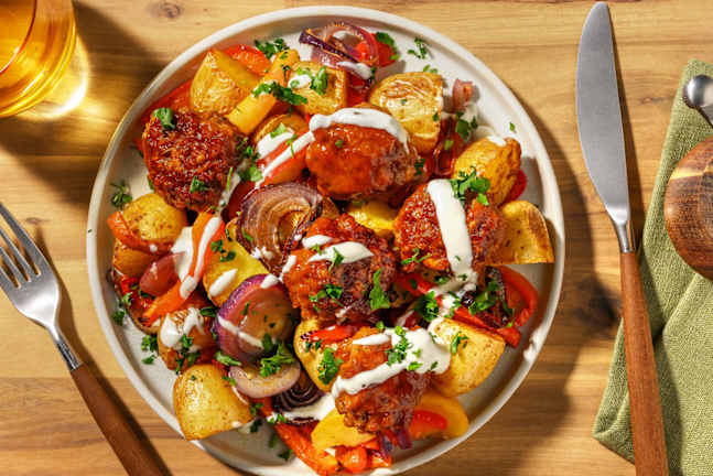 BBQ veggie gehaktballetjes met patatjes