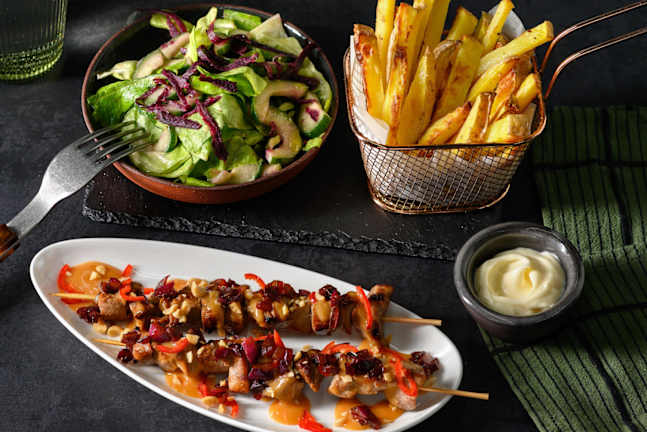 Pork Saté with Peanut Sauce & Fries