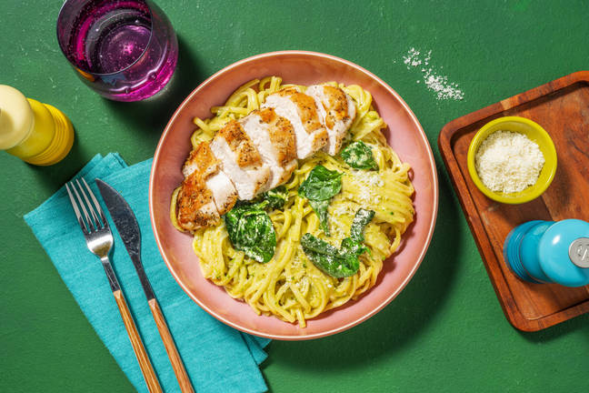 Ultimate Creamy Chicken and Pesto Linguine