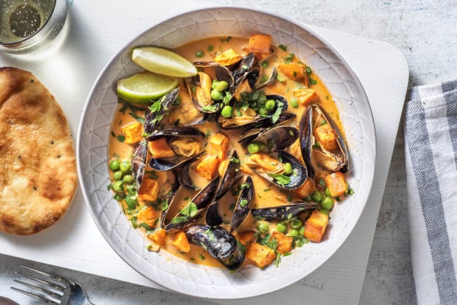 Moules au cari et lait de coco