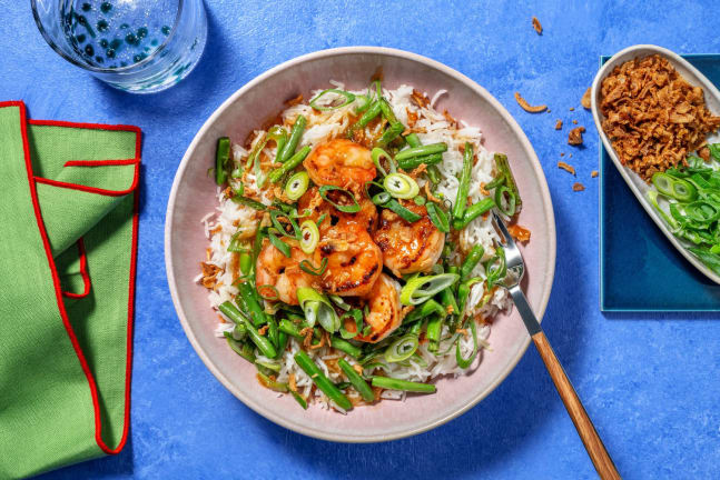 Crevettes et haricots verts poêlés