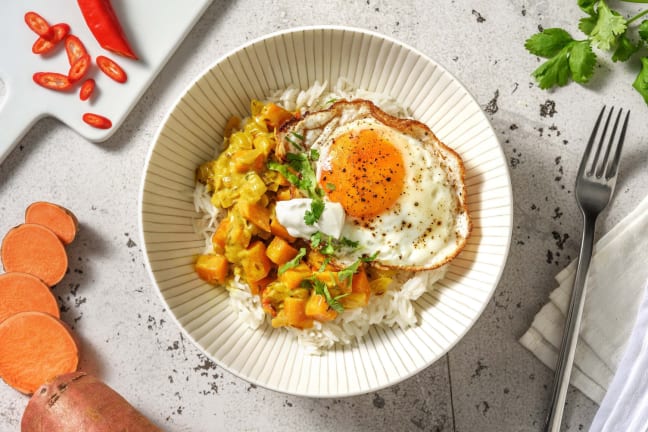Curry met spinazie en zoete aardappel