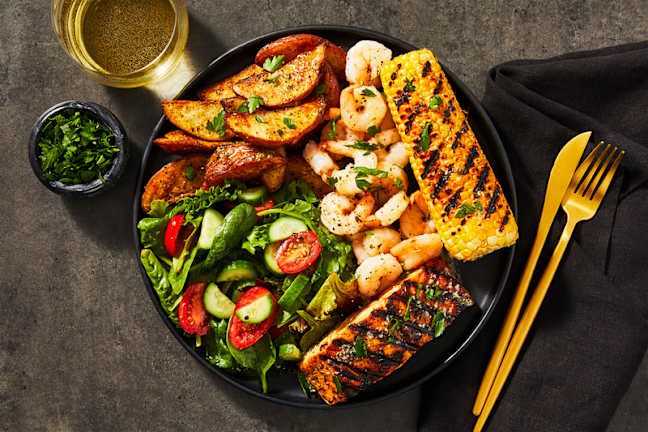 Grilled Salmon and Shrimp Boil