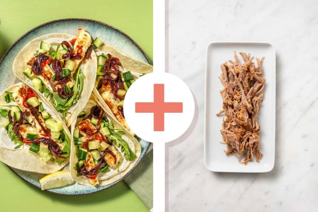 Feurige Halloumi-Tacos mit extra Pulled Pork