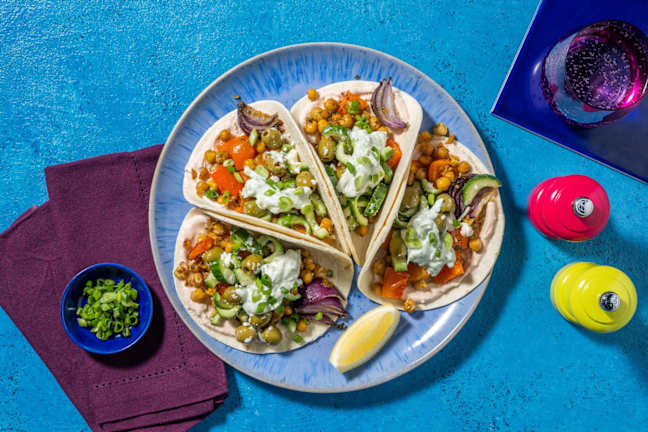 Griechische Tacos mit Kichererbsen und Zaziki