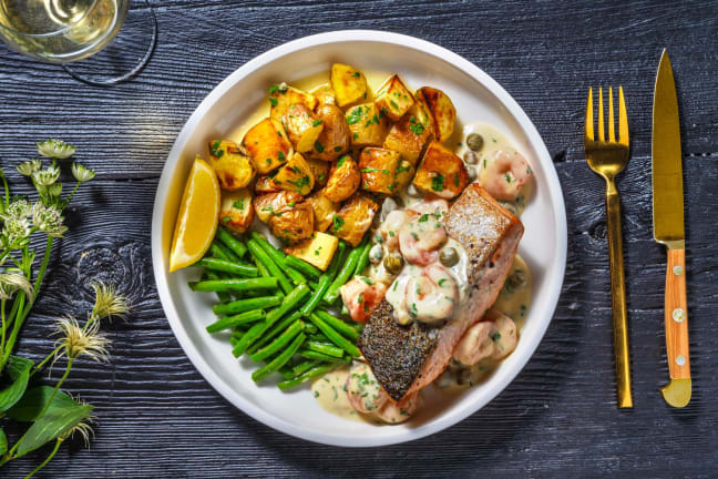 Salmon and Shrimp in Lemon-Caper Cream Sauce