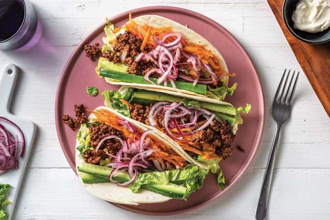 Sichuan Garlic Beef Tacos
