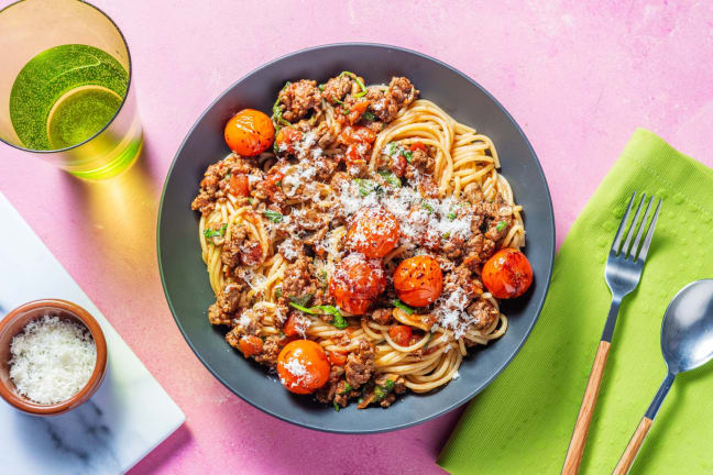 Spaghettis au Beyond Meat® et aux champignons