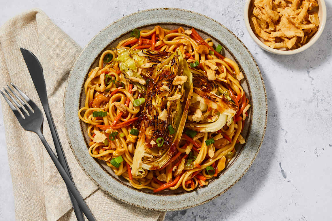 Miso Butter-Braised Cabbage over Lo Mein