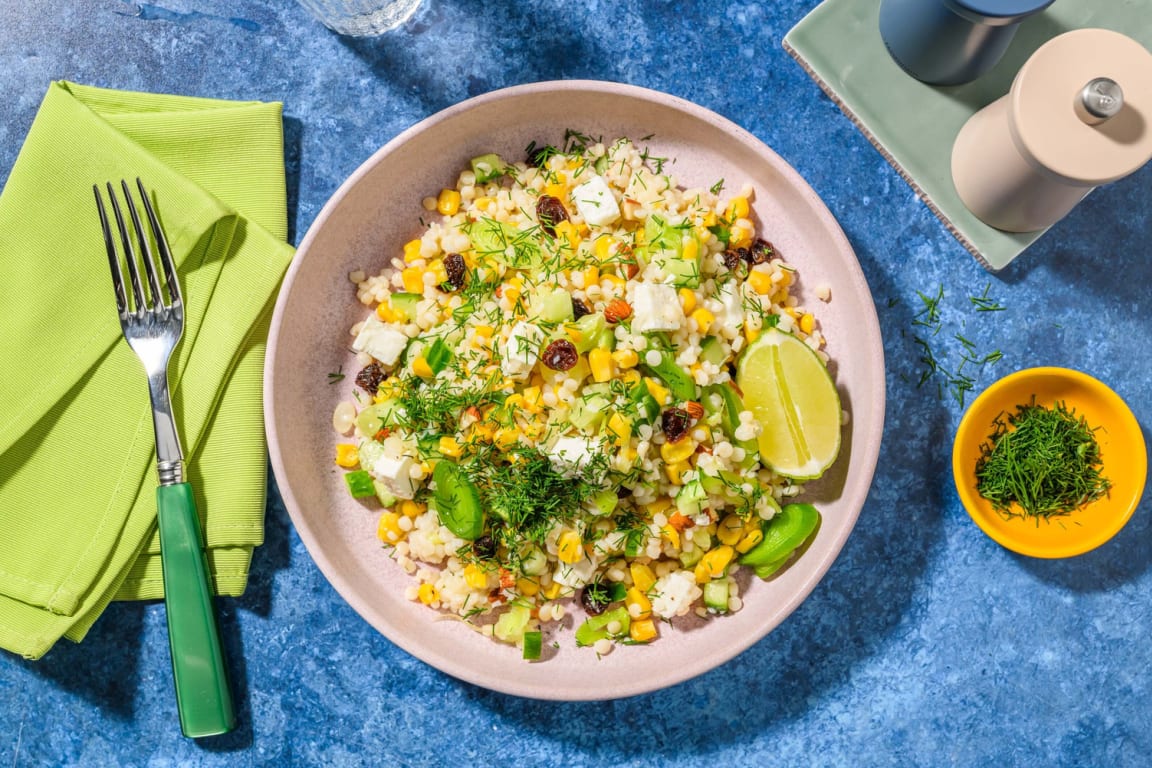 Couscous perlato al formaggio greco e lime