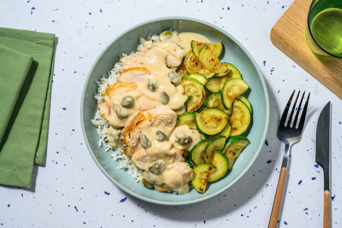 Poitrines de poulet poêlées et crème aux câpres