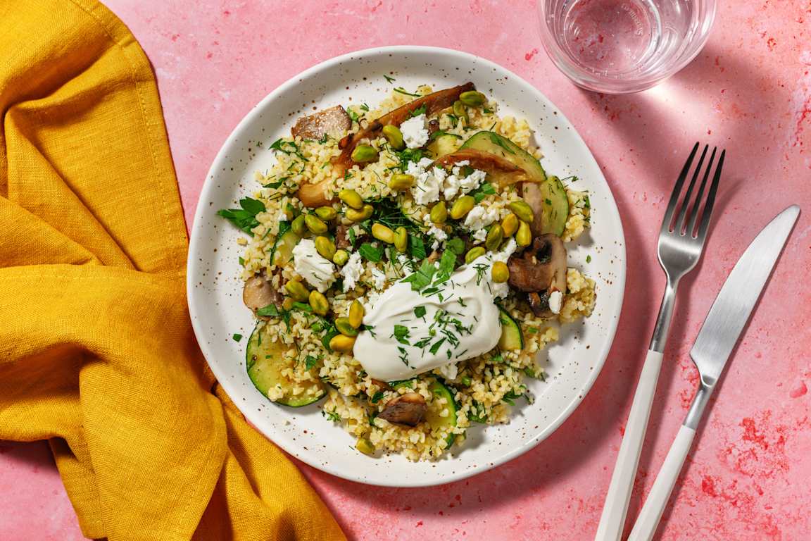 Boulgour façon pilaf, chèvre & courgettes