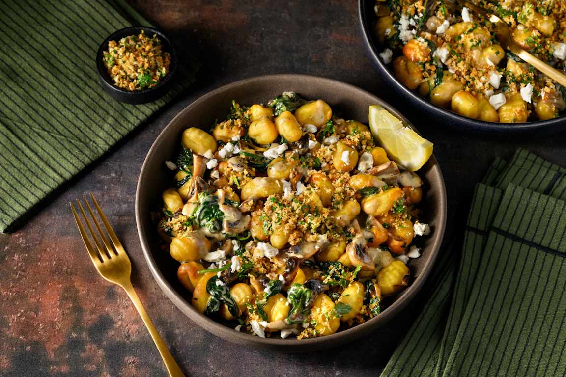 Creamy Mushroom Gnocchi & Herby Garlic Crumb