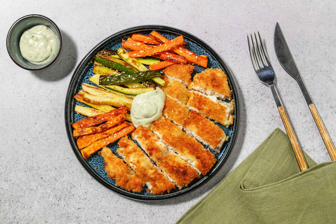 Crumbed Fish & Rainbow Veggie Fries
