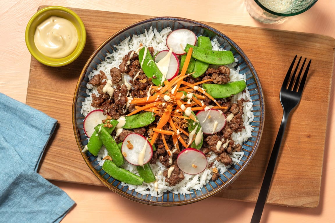 Sticky Ginger Beef and Rice Bowls