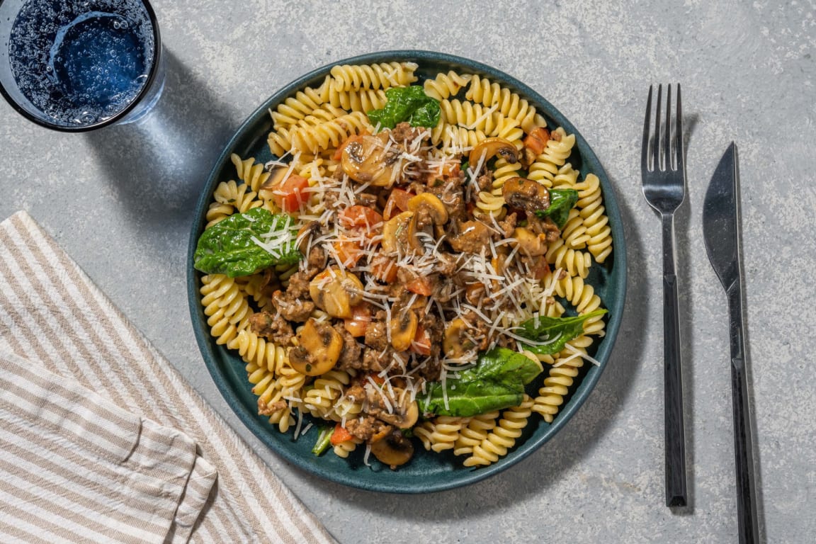 Fusillis au bœuf et aux champignons