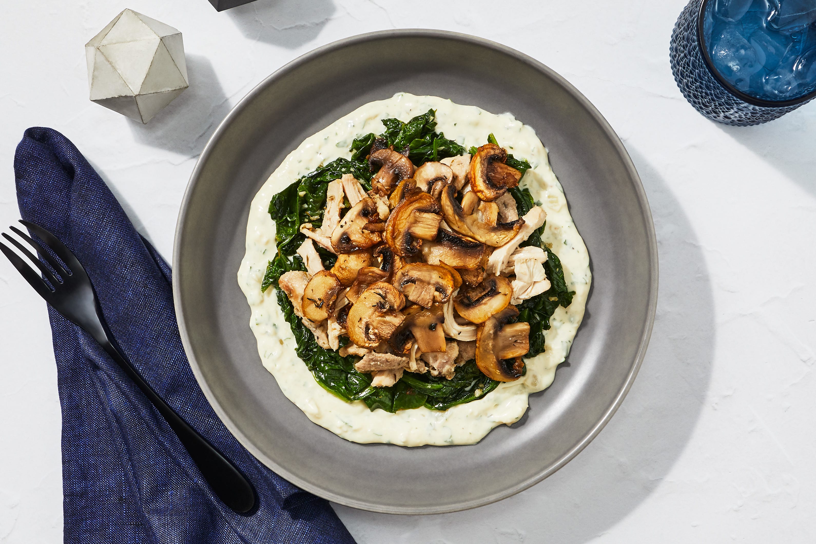 Spinach & Mushroom Chicken Thighs with Creamy Parmesan & White Wine
