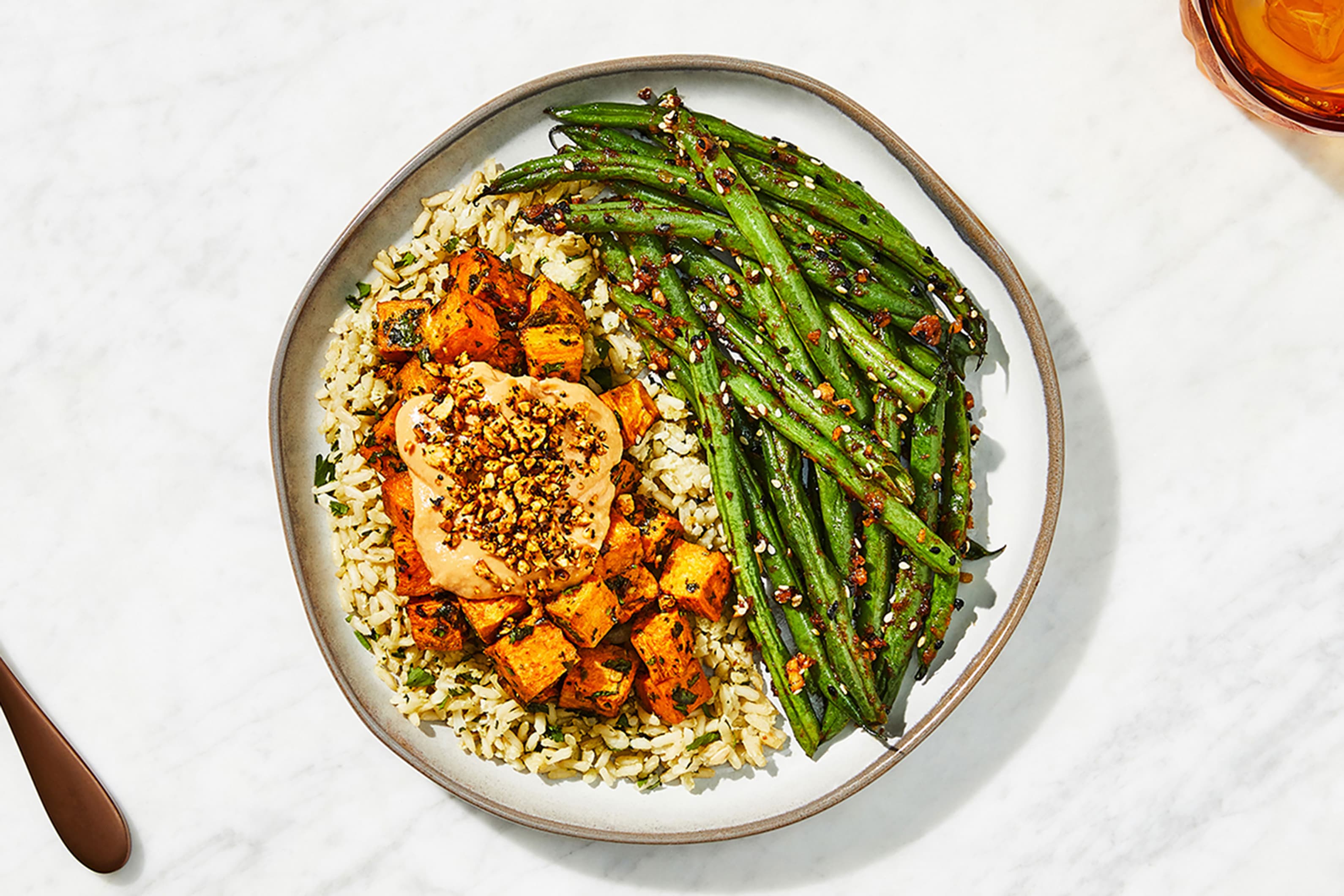 Spicy Sweet Potatoes & Peanut Sauce