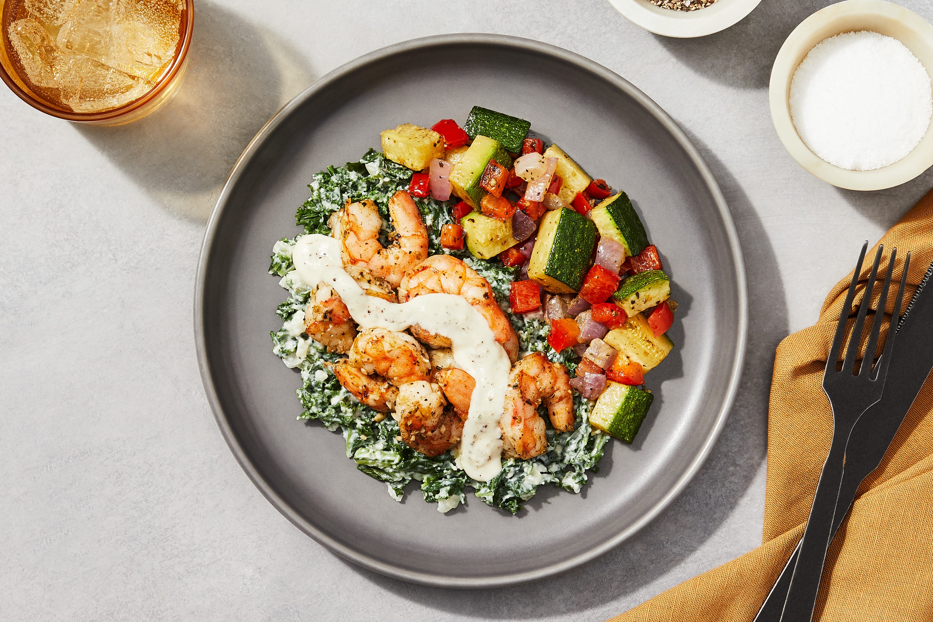 Garlic Butter Shrimp & Creamed Kale