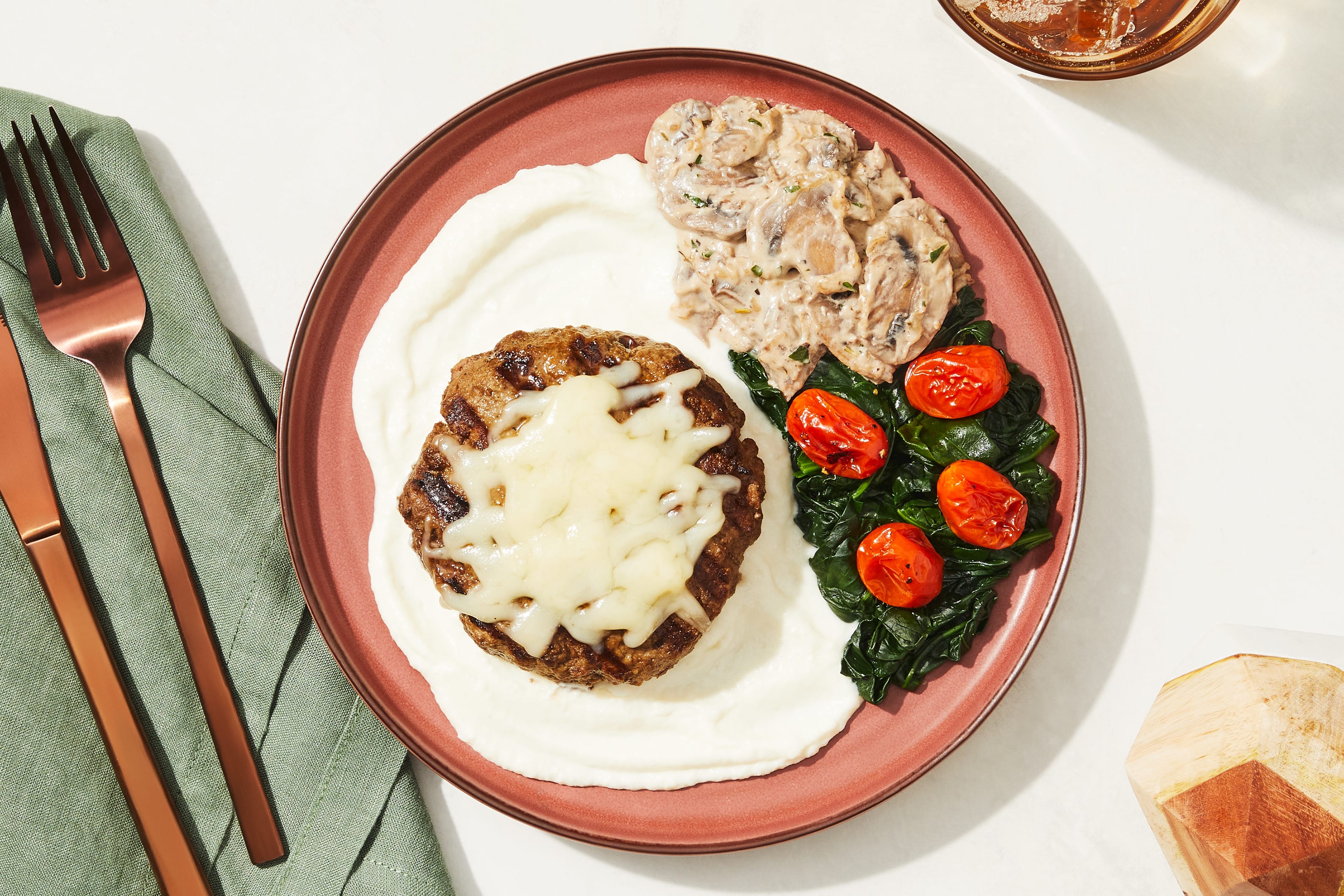 Char-Grilled Burger & Mushroom Cream Sauce